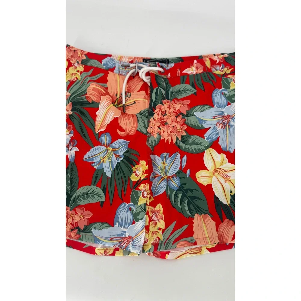 New Abercrombie Fitch Men Red Floral Swim Trunks Shorts Size 34 7 Inseam Stretch